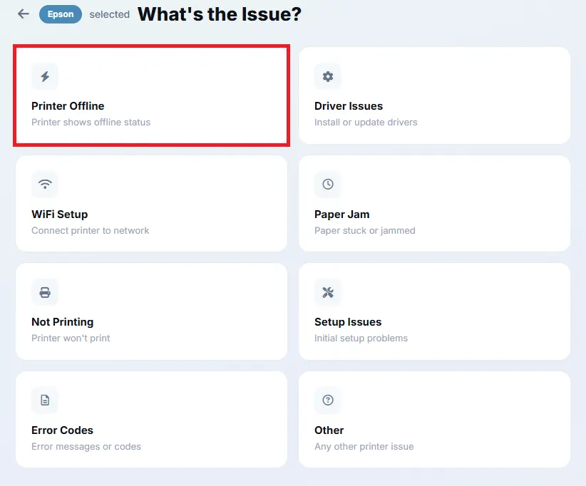 PETE ai - select your printer issue